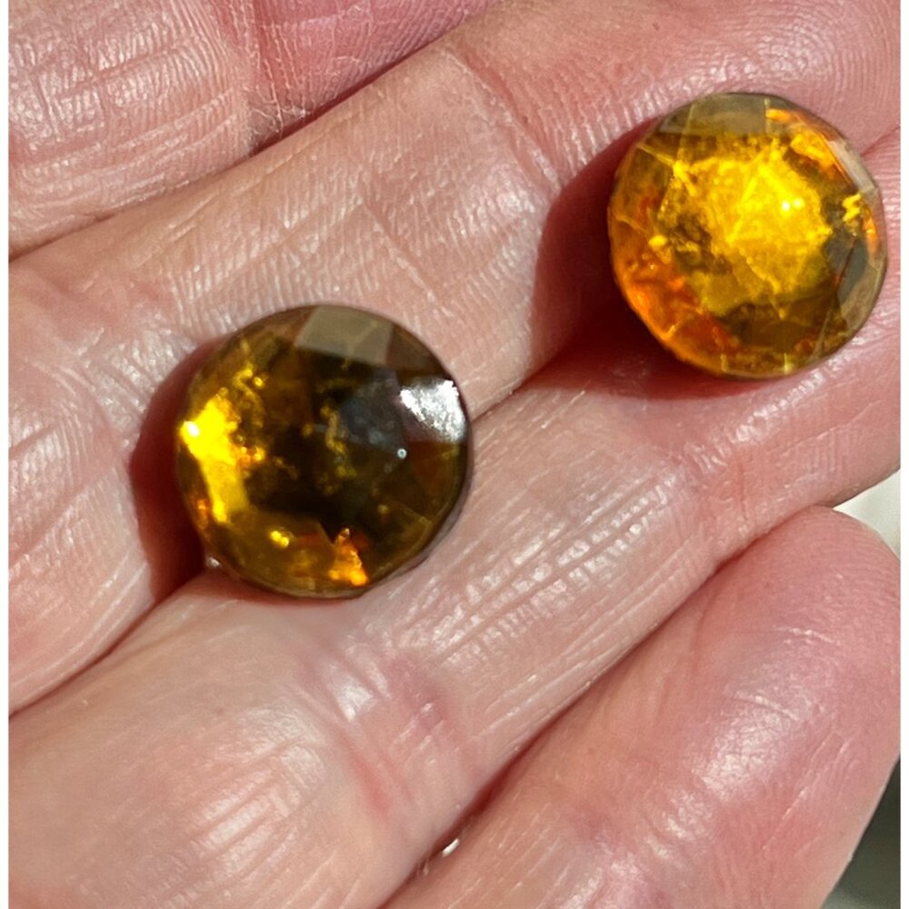 Vintage Amber-Like Gemstone Stud Earrings With Metal Backing – .5” Diameter - Picture 4 of 7